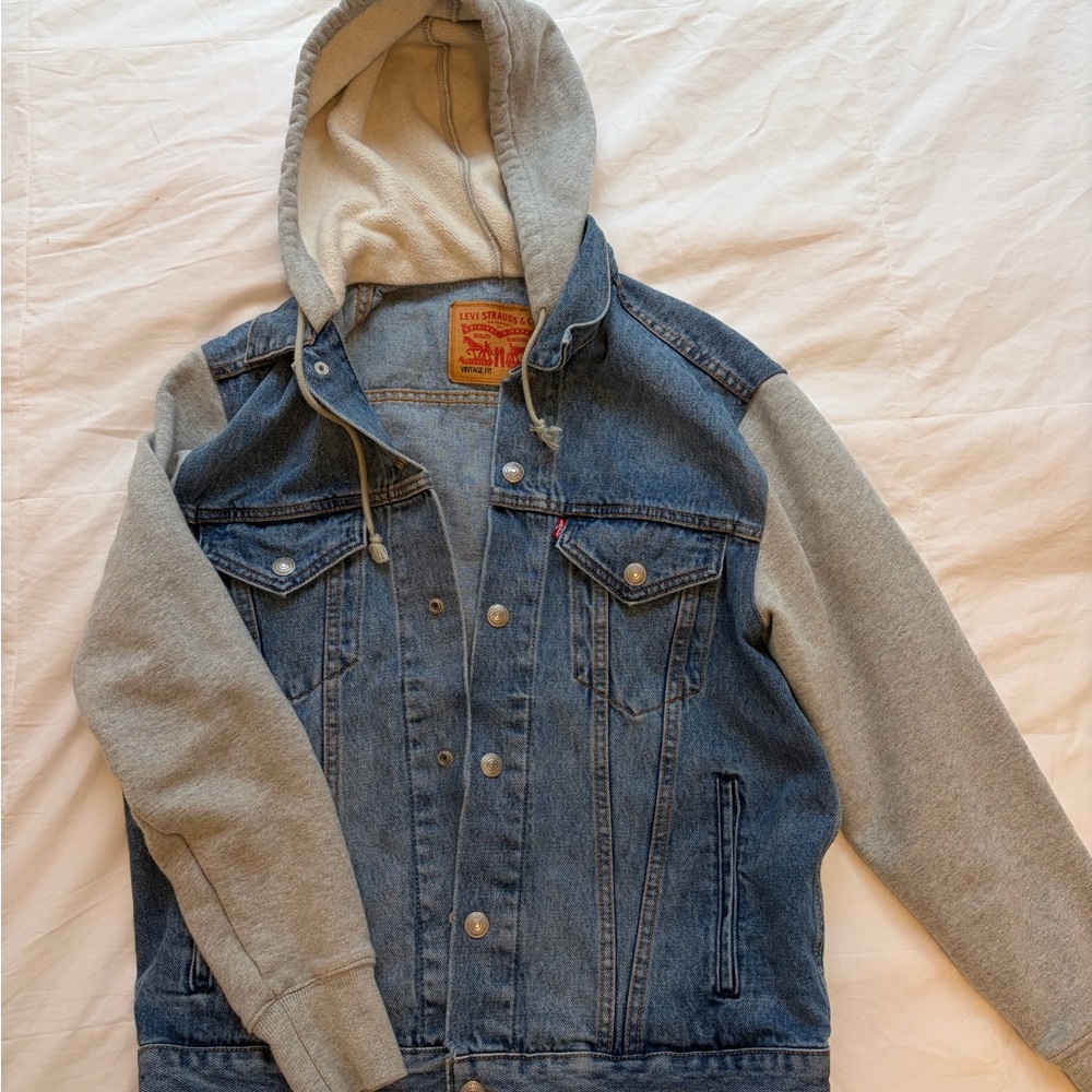 Levi's Blue Denim Jacket with Gray Hood